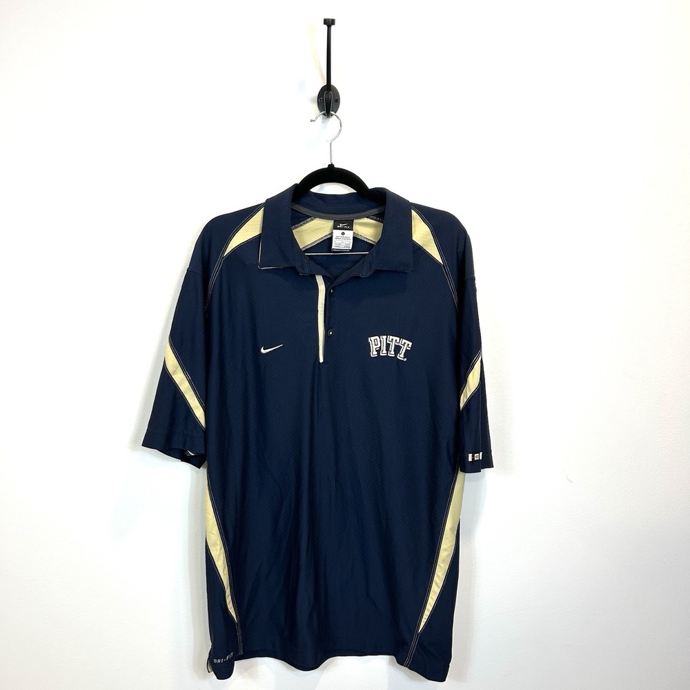 Pitt Panthers Polo Shirt Large Blue Nike‎ Dri Fit Short Sleeve Embroidered Logo